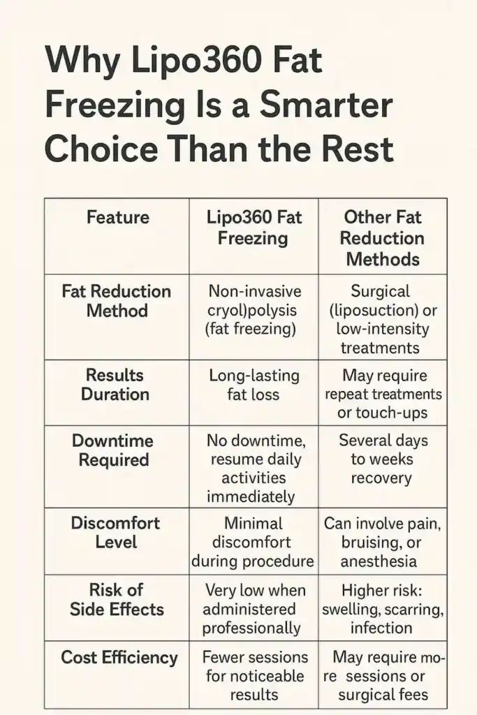 Is it possible to permanently freeze fat cells? 2 Table showing benefits of fat freezing to remove fat cells Sunbury-on-Thames from Lipo 360