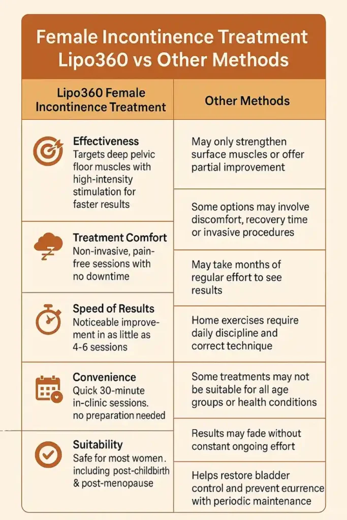 Comprehensive Guide To Female Incontinence Treatment Options 1 Table showing benefits of incontinence treatment Sunbury-on-Thames